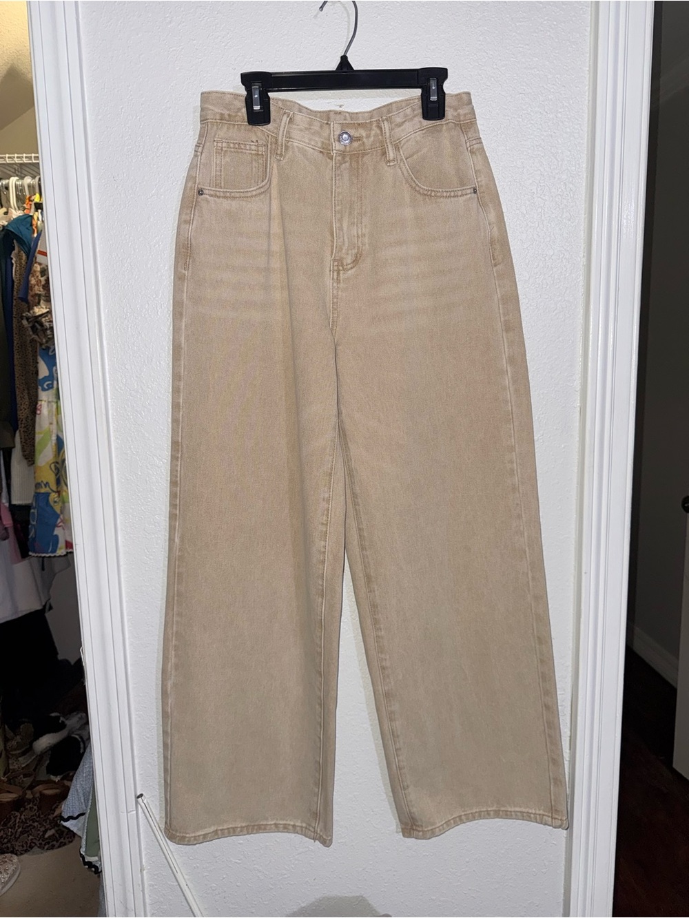 SHEIN High-Rise Wide Leg Jeans in Beige